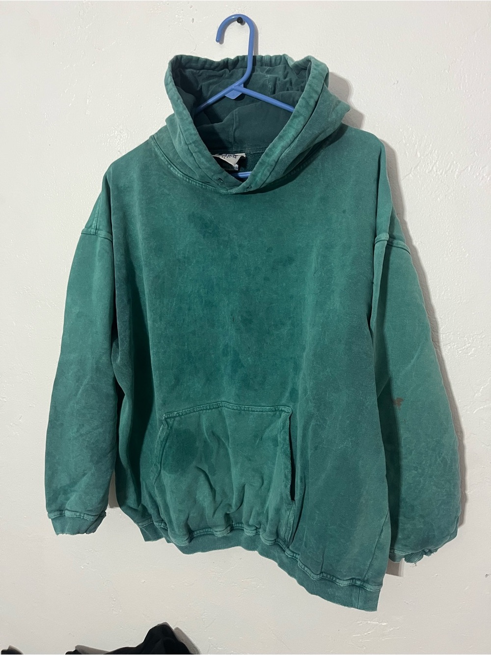 Vintage Distressed Hooded Pullover Sweatshirt Hoodie Teal Turquoise XL PAWW